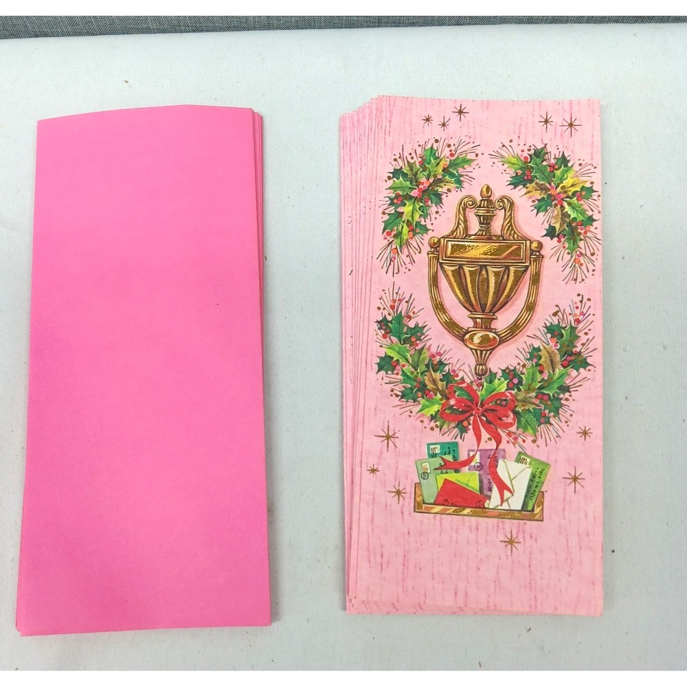 Grand Award Vintage Christmas Cards 50s 60s Door Knocker Holly 10 Cards Envelope